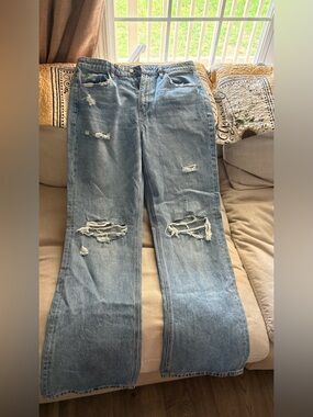 Flying Monkey Light Blue Distressed High-Rise Wide-Leg Jeans